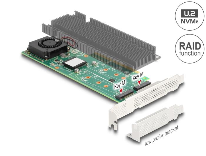 Delock PCI Express x8 kaart met 2 interne NVMe M.2 Key M aansluitingen en RAID - Low Profile