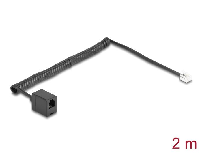 Delock Telefoonkabel / Spiralkabel RJ11 Stekker naar RJ11 Aansluiting zwart 2 m