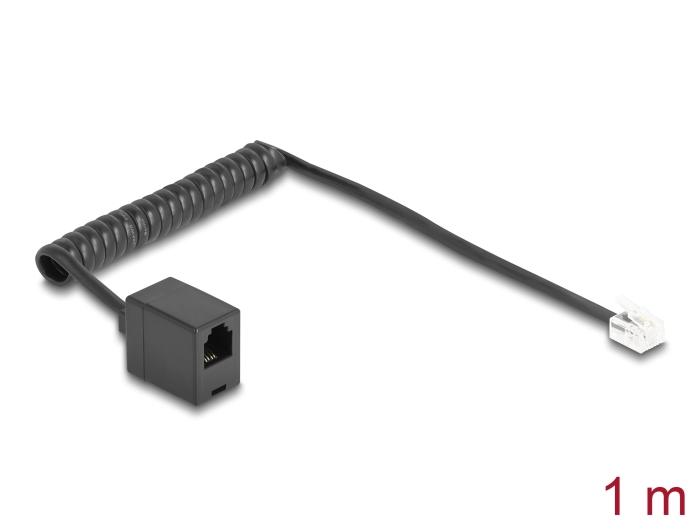 Delock Telefoonkabel / Spiralkabel RJ11 Stekker naar RJ11 Aansluiting zwart 1 m