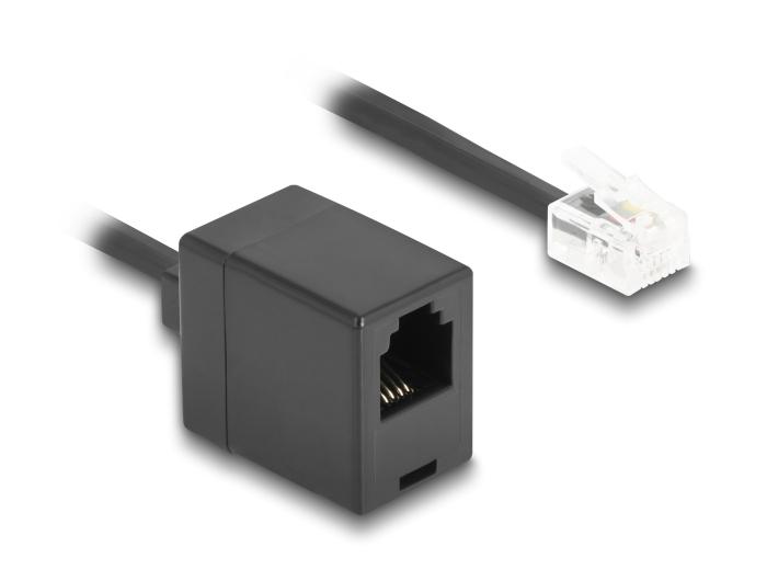 Delock Telefoonkabel / Spiralkabel RJ11 Stekker naar RJ11 Aansluiting zwart 1 m