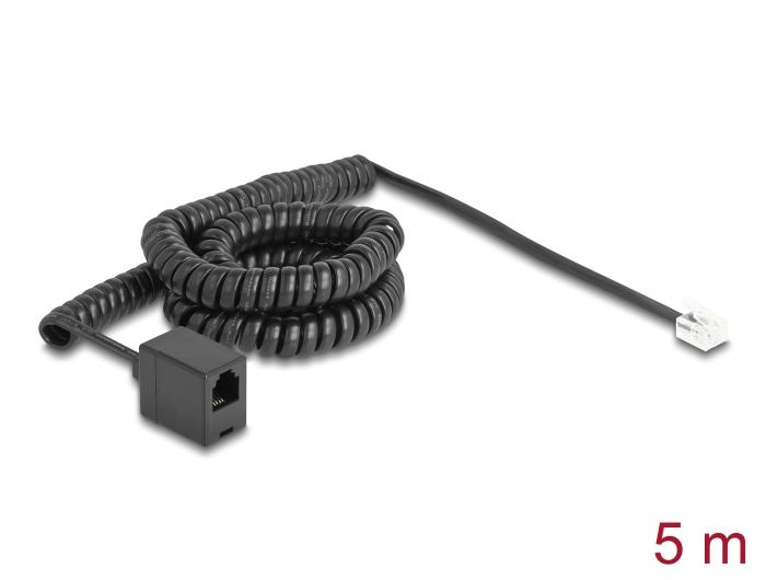 Câble téléphonique Delock / Spirale RJ11 mâle vers RJ11 femelle noir 5 m