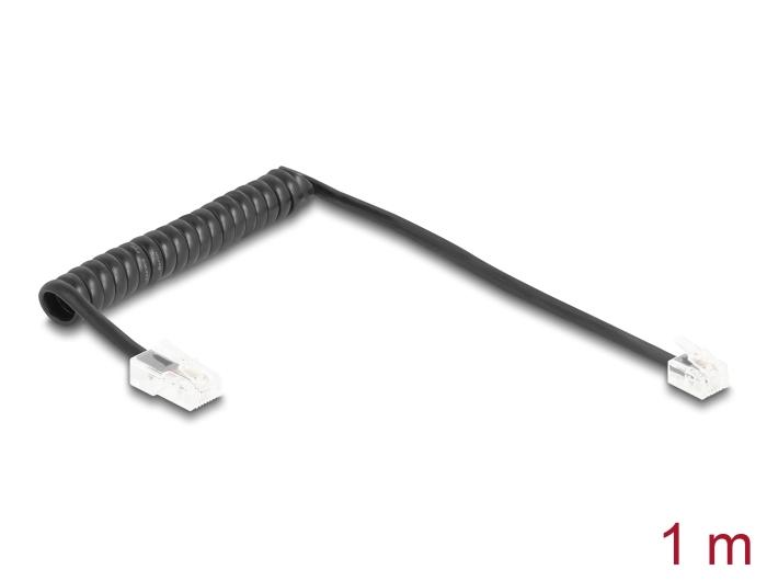 Delock Telefoonkabel / Spiralkabel RJ11 Stekker naar RJ45 Stekker zwart 1 m