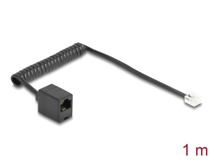 Câble téléphonique Delock / câble spiralé RJ11 mâle vers RJ45 femelle noir 1 m