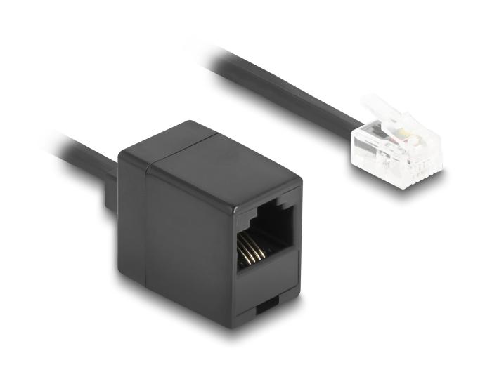Delock Telefoonkabel / Spiralkabel RJ11 Stekker naar RJ45 Aansluiting zwart 2 m