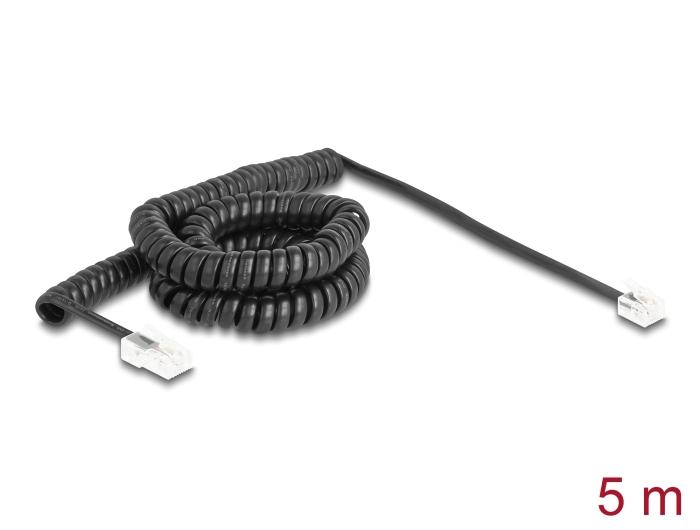 Delock Câble téléphonique / Spirale RJ11 vers RJ45 noir 5 m