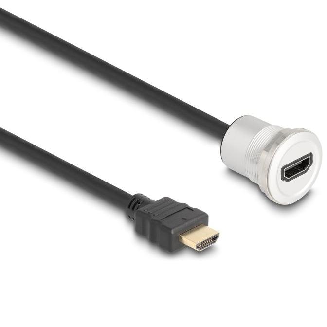 Delock HDMI Embase encastrée 8K 60 Hz avec connecteur de câble 30 cm Aluminium - Delock