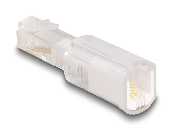 Delock Adaptateur de protection contre la torsion de câble téléphonique RJ10 mâle vers RJ10 femelle Adaptateur