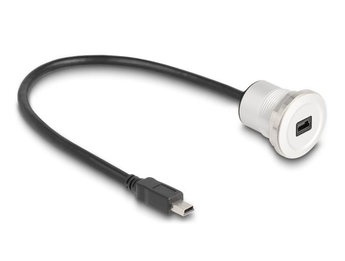 Delock USB 2.0 Mini-B prise encastrée avec câble de raccordement 30 cm Aluminium