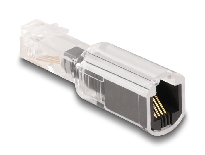 Delock Adaptateur de protection contre la torsion de câble téléphonique RJ10 mâle vers RJ10 femelle Adaptateur
