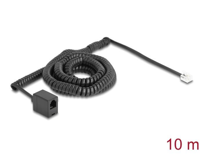 Delock Telefoonkabel / Spiralkabel RJ11 Stekker naar RJ11 Aansluiting zwart 10 m
