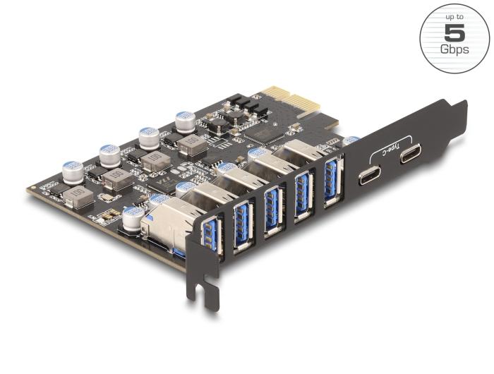 Carte Delock PCI Express USB 5 Gbps avec 5 ports Type-A externes + 2 ports US externes