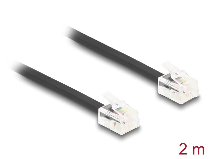 Delock Câble téléphonique RJ11 Fiche mâle vers RJ11 Fiche mâle noir 2 m