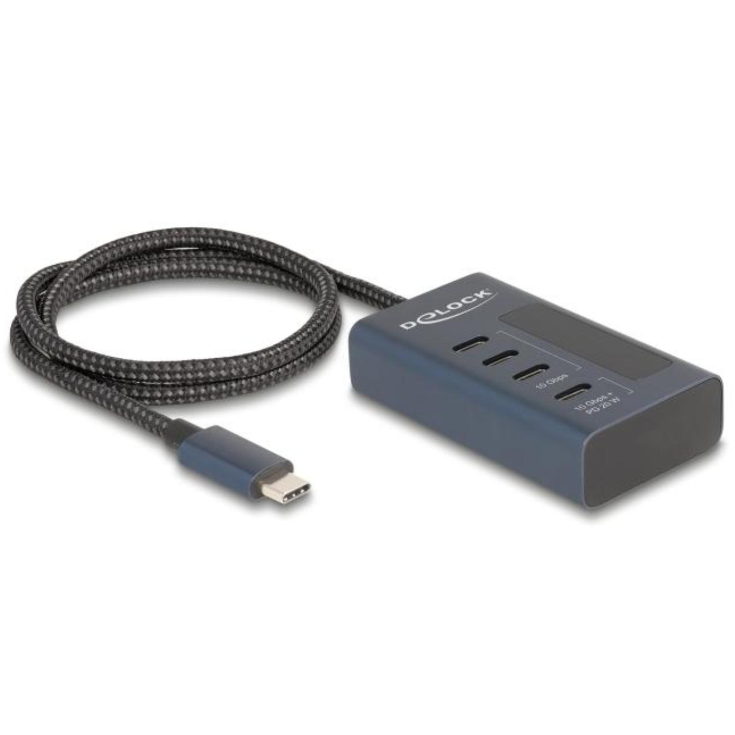 USB C hub met 4× USB C poorten en Power Delivery