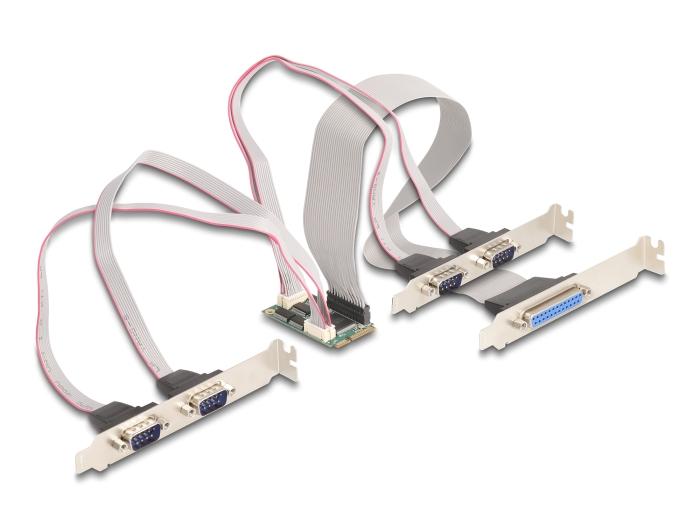 Delock Mini PCIe I/O PCIe full size 4 x Série RS-232, 1 x Parallèle