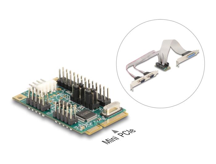 Delock Mini PCIe I/O PCIe taille standard 1 x Parallèle, 2 x Série RS-232 avec S