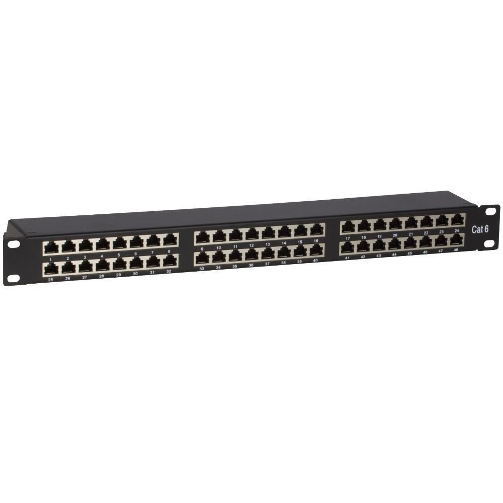 Patchpanel 1U 48 ports Cat 6 FTP 483 mm x 103 mm x 44 mm (LxPxH 19 pouces Baie de brassage Armoire serveur Armoire de données