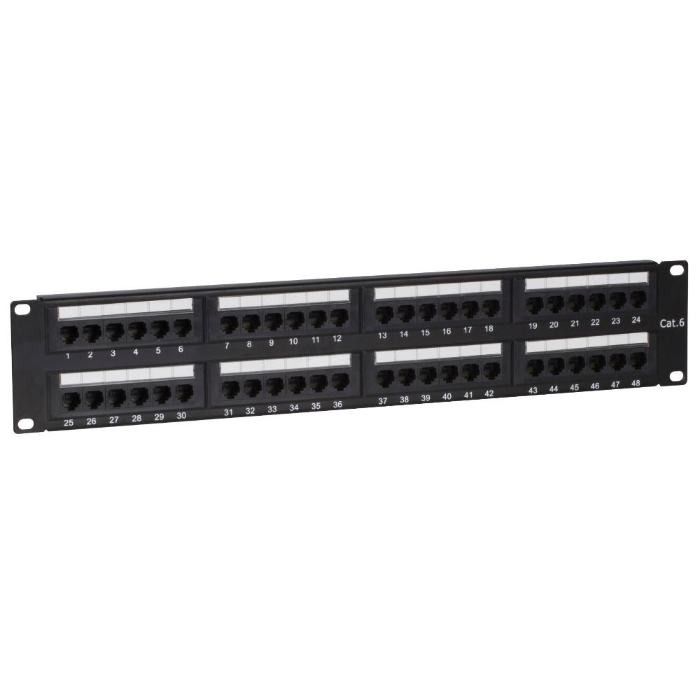 Patchpanel 2U 48 ports Cat 6 UTP 483 mm x 35 mm x 89 mm (LxPxH) 19 pouces Baie de brassage Armoire serveur Armoire de données