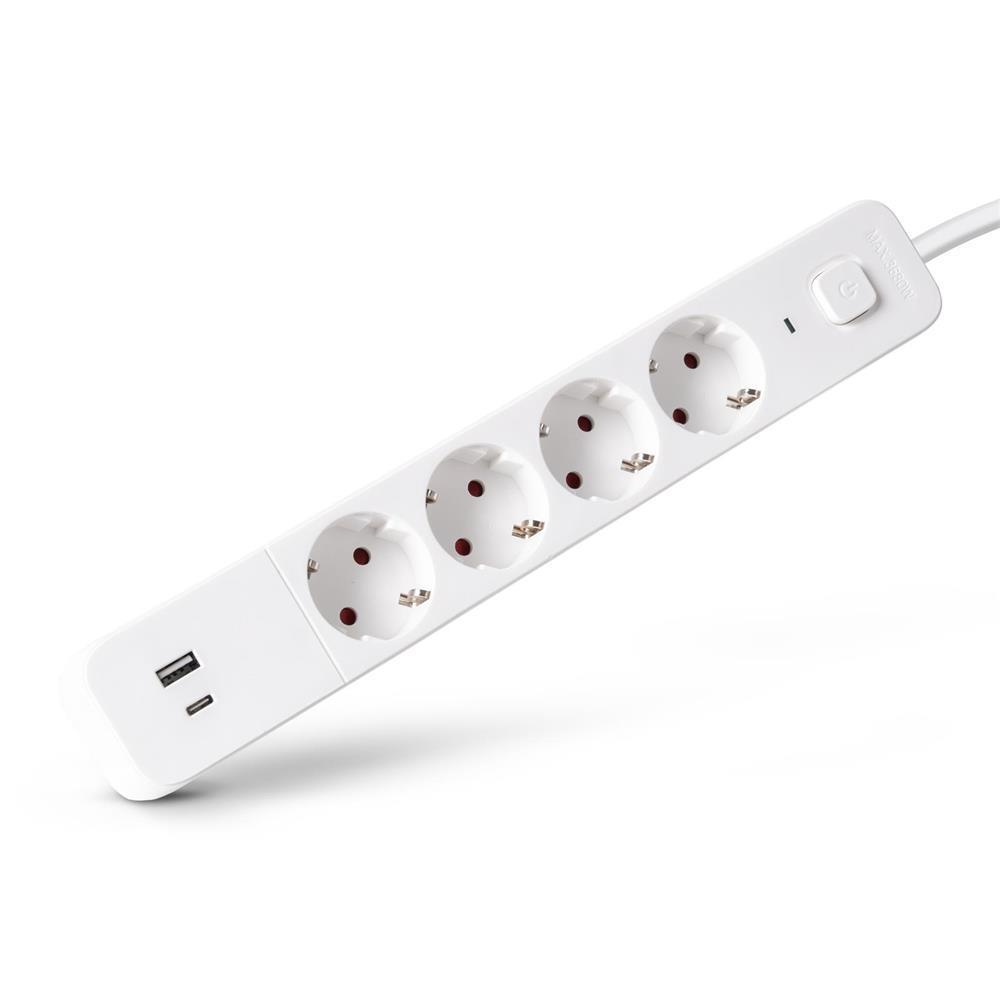Entac Stekkerdoos D2 4 stopcontacten met schakelaar 1,5m 1xUSB-A x 1xUSB-C 3G1.5 - Entac