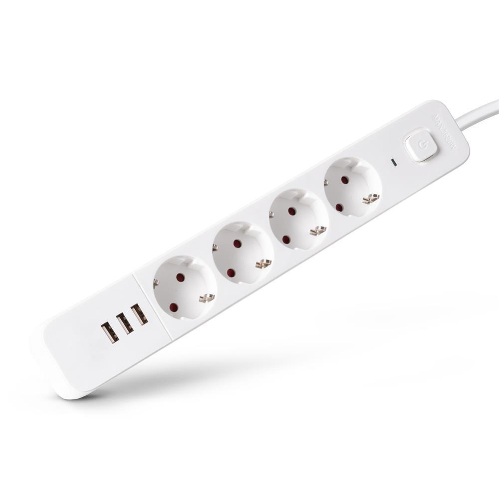 Entac Stekkerdoos D2 4 stopcontacten met schakelaar 1,5m 3xUSB A 3G1.5 - Entac