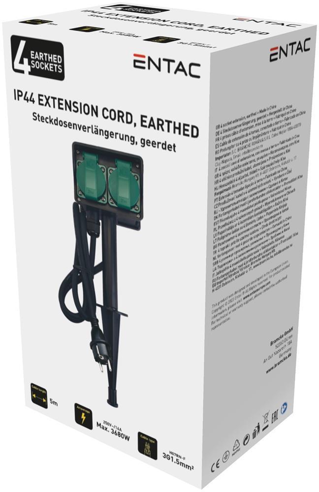 Entac Tuin-Stekkerdoos-Verlengkabel O1S 4 Stopcontacten 5m IP44 - Entac