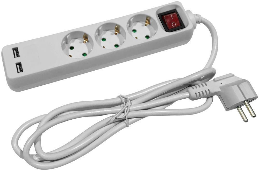 Entac Stekkerdoos S1 3 Stopcontacten met Schakelaar 1,5m 3G1,5 2 USB - Entac