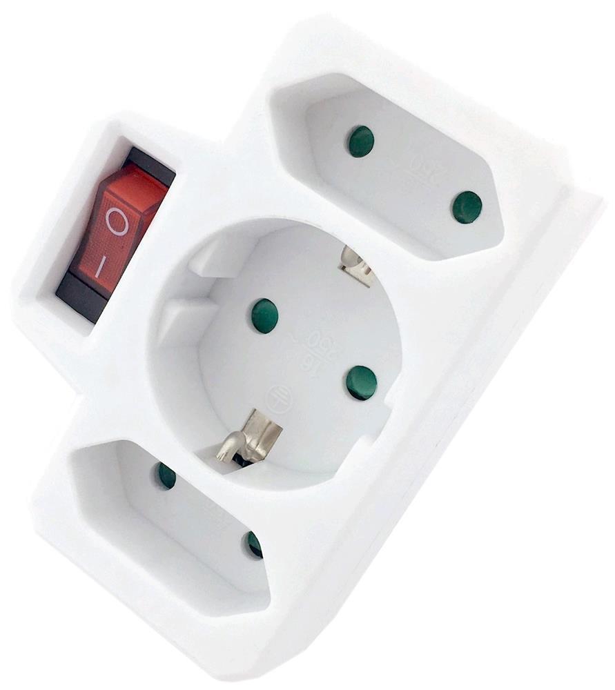 Entac Power Adapter 3 prises (1 terre, 2 Euro) avec interrupteur - Entac