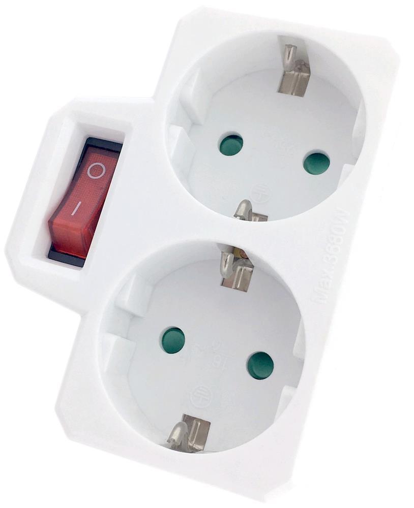 Entac Power Adapter 2 stopcontacten (2 geaard) met schakelaar - Entac