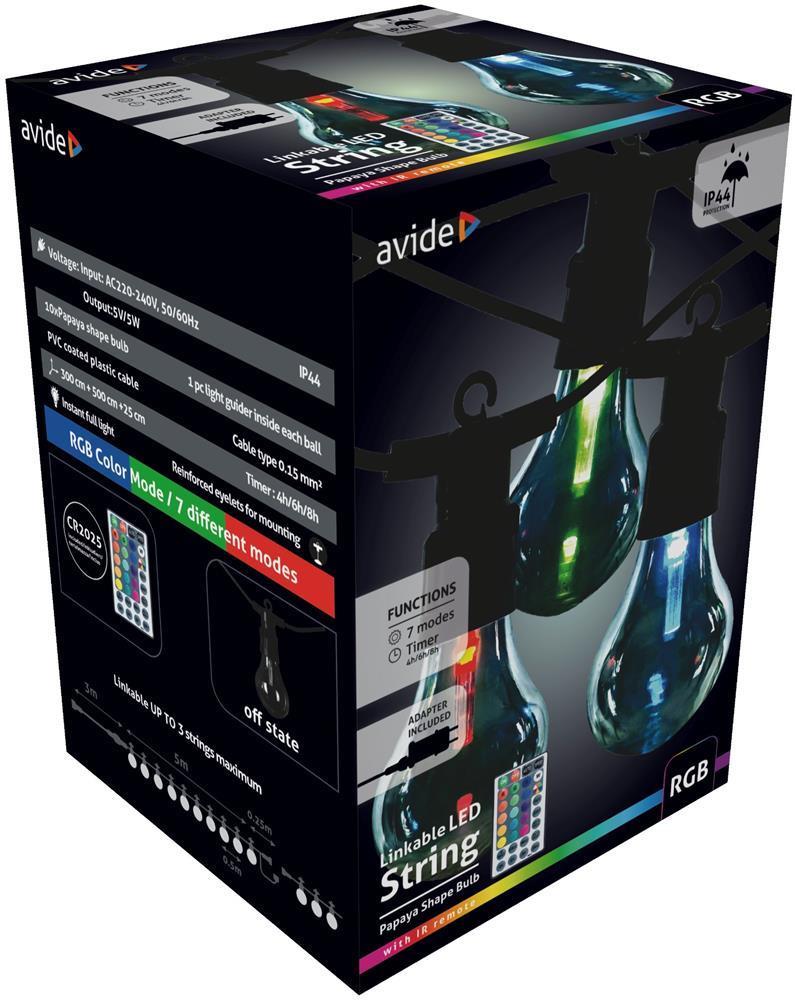 Avide Outdoor String 5m Papaya RGB linkbar - met afstandsbediening - Avide