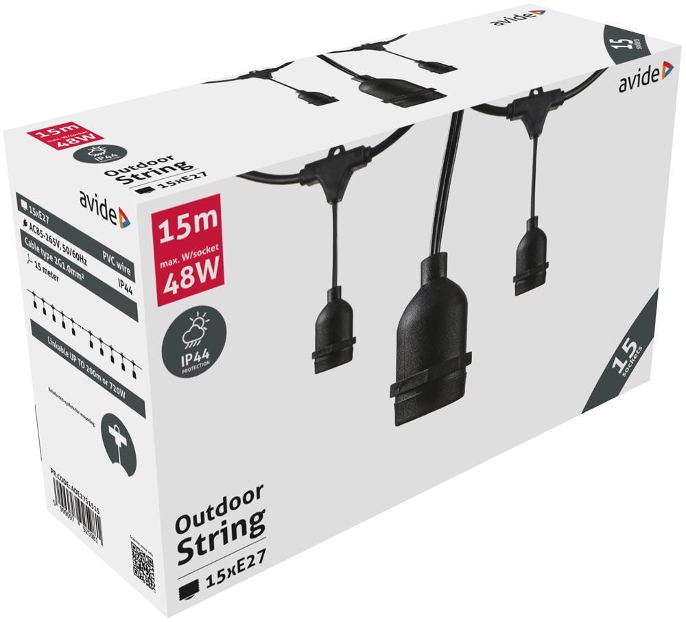 Avide Outdoor E27 String 15m 15 douilles - Avide