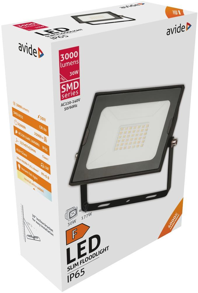 Avide LED Flood Light Slim SMD 30W NW 4000K - Avide
