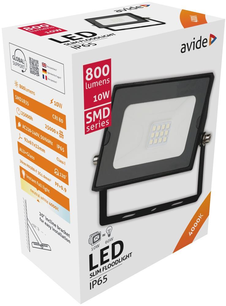 Avide LED Flood Light Slim SMD 10W NW 4000K - Avide