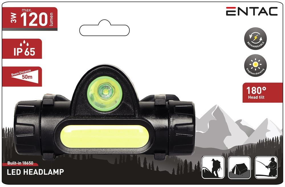 Entac Headlight 3W avec batterie 18650 intégrée - Entac
