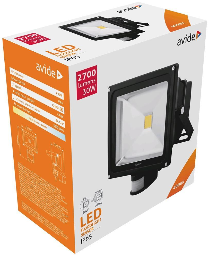 Avide LED Flood Light 30W NW 4000K PIR - Avide