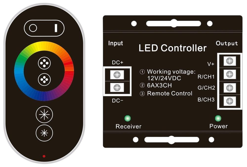 Avide LED Strip 12-24V 216W RGB 6 Keys RF Touch Télécommande et Contrôleur - Avide