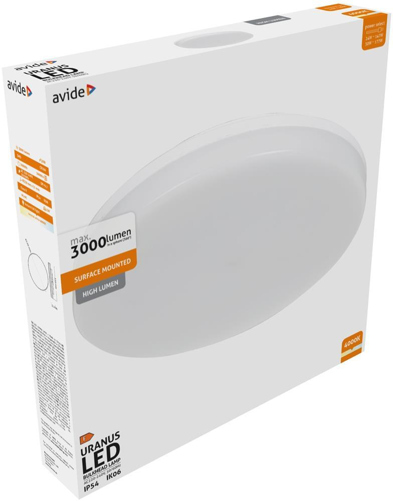 Avide Bulkhead Lamp Uranus Round IP54 24/30W NW 4000K Blanc - Avide