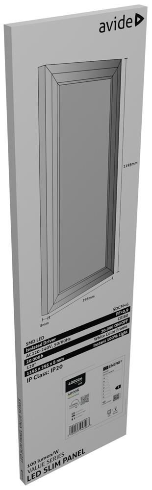 Panneau LED Avide 300x1200mm 40W NW 4000K 100lm/W Value Range - Avide