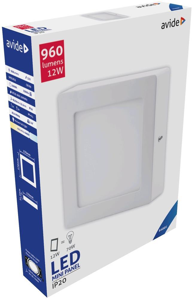 Avide LED Plafondlamp Opbouw Vierkant ALU 12W CW 6400K - Avide