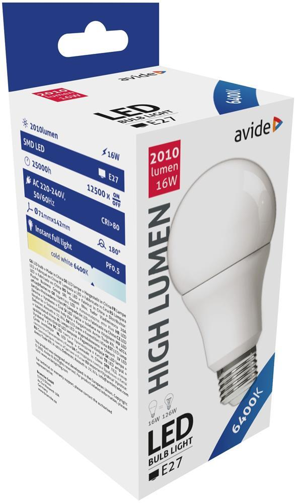 Avide LED Globe A70 16W E27 CW 6400K - Avide