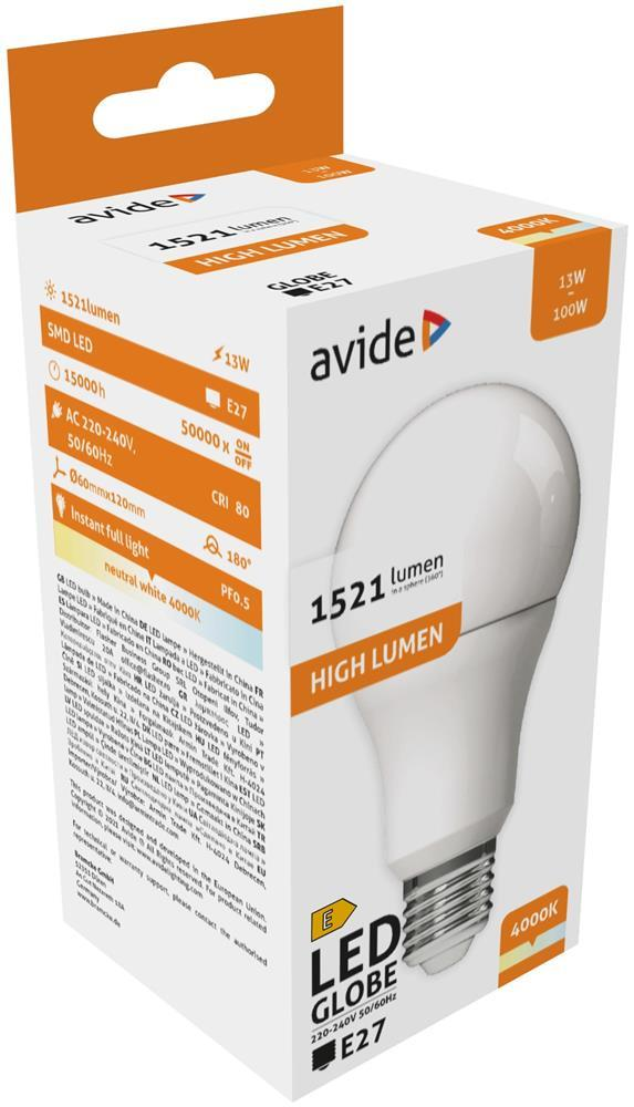 Avide LED Globe A60 13W E27 NW 4000K - Avide