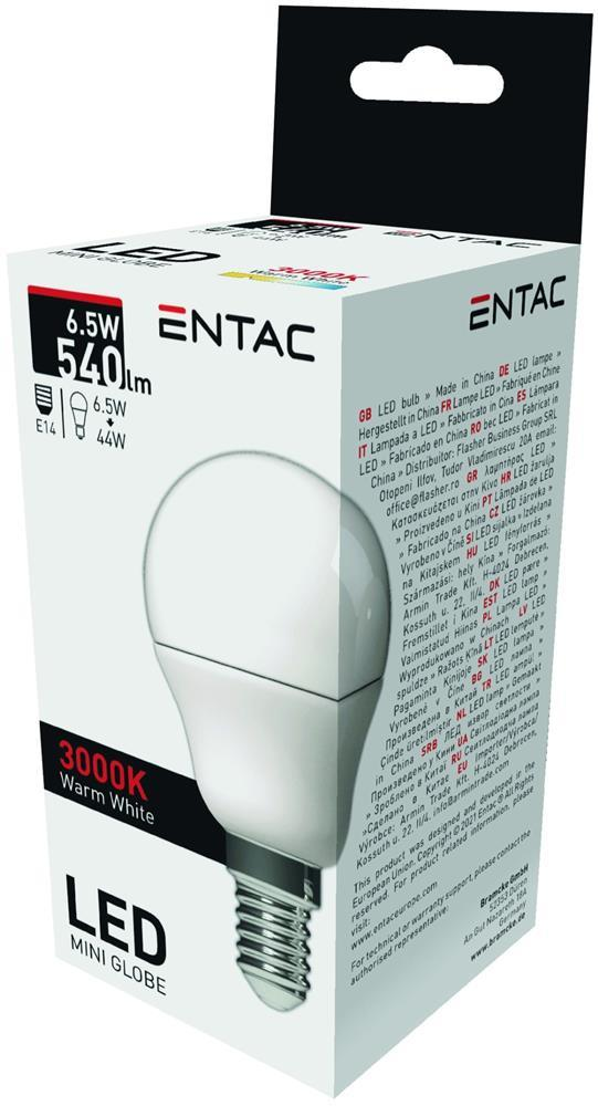 Entac LED Mini Globe E14 6,5W WW 3000K - Entac