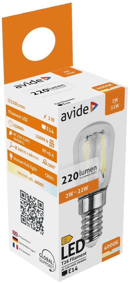 Avide LED Filament T26 2W E14 NW 4000K - Avide