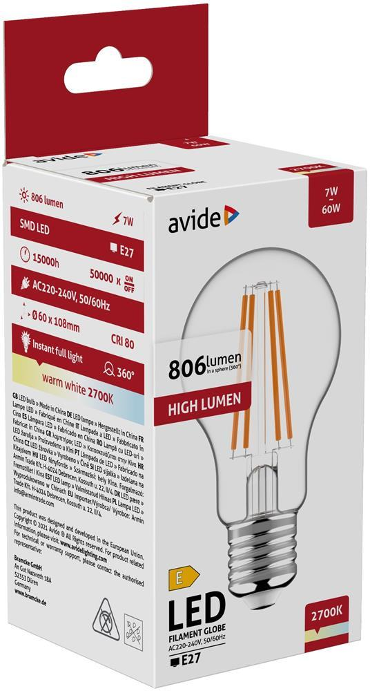 Avide LED Filament Globe 7W E27 WW 2700K - Avide