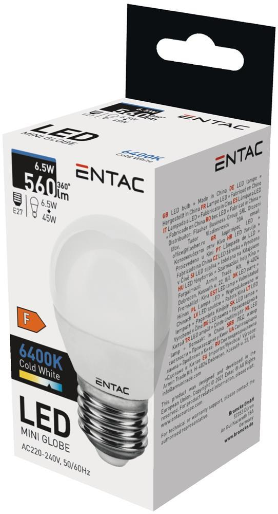 Entac LED Mini Globe E27 6,5W CW 6400K - Entac