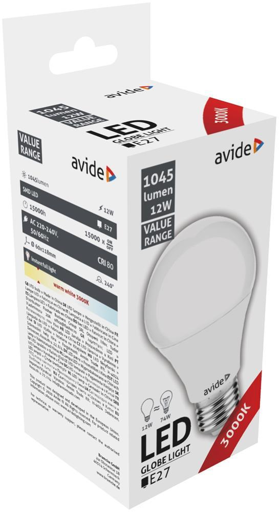 Avide Value LED Globe E27 12W WW 3000K - Avide