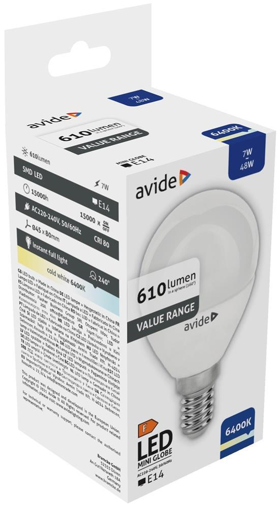 Avide Value LED Mini Globe E14 7W CW 6400K - Avide