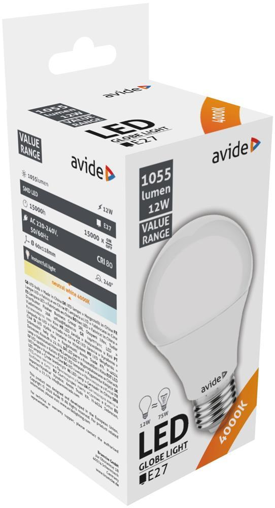 Avide Value LED Globe E27 12W NW 4000K - Avide