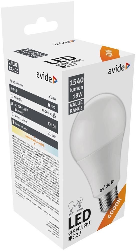 Avide Value LED Globe E27 18W NW 4000K - Avide