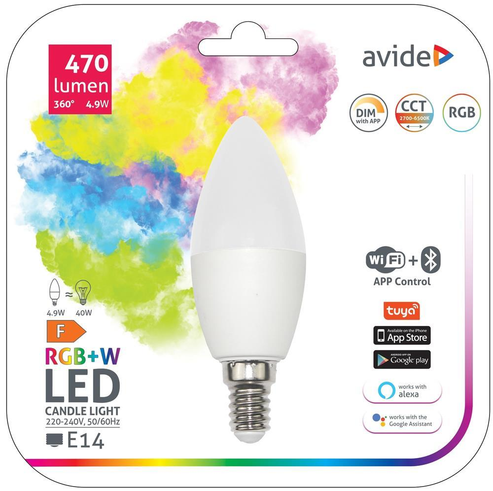 Avide Smart LED Candle 4.9W RGB+W WIFI + BLE APP Contrôle - Avide