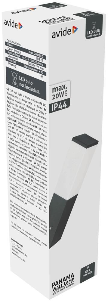 Avide Buitenwandlamp Panama 1xE27 IP44 Antraciet - Avide