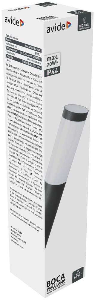 Avide Buitenwandlamp Boca 1xE27 IP44 Antraciet - Avide